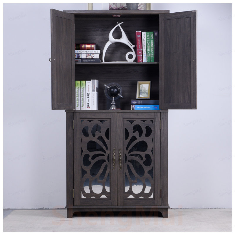 Buffet durable en panneau de fibres à densité moyenne avec 4 portes miroir en acrylique, tablettes réglables pour un rangement polyvalent et une organisation élégante