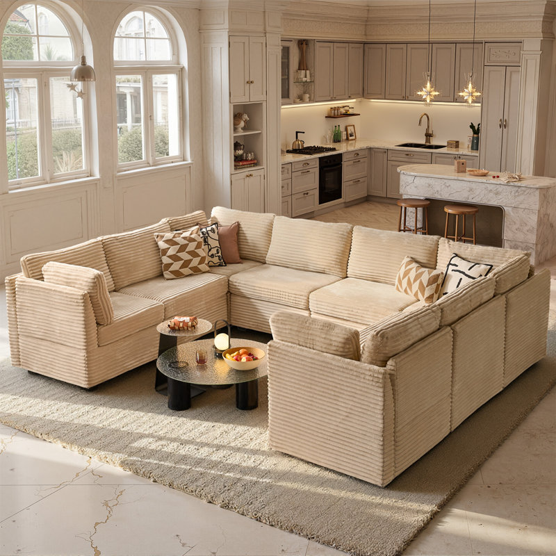 Canapé modulaire en velours côtelé 8 pièces Nathasa, Velours côtelé beige
