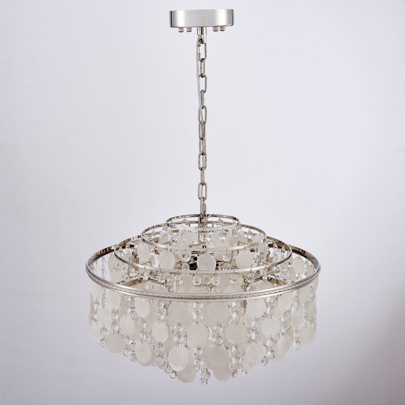 Lustre à 4 niveaux - Nickel poli, H 17 po x l 23,6 po x P 23,6 po, 4 Tiers