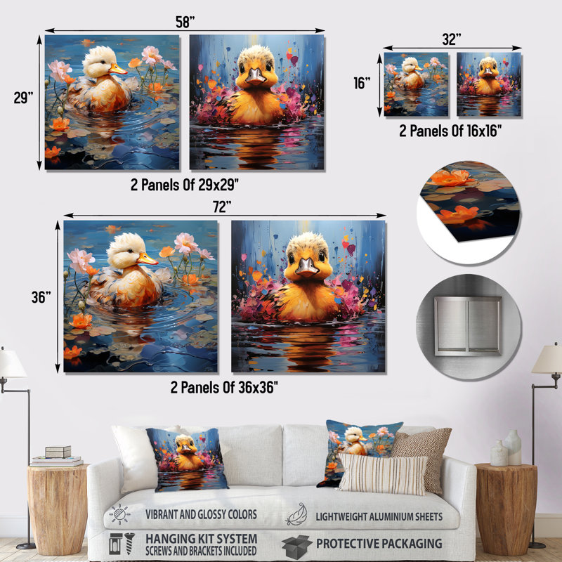 Ducklings Morning Quack Lake I - ensemble de 2 carrés de canard, H 36 po x l 72 po