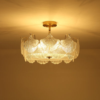 3-Light Leaf Textured Glass Flush Mount