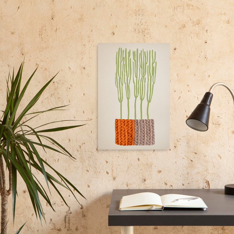 Cactus tricoté abstrait, minimaliste, moderne, cactus, plante grasse, paysage, impression d'art mural, 24" H x 16" W