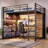 Full Size Loft Bed with L-Shaped Desk & 5 Drawers - Space Saving Loft Bed with LED Lights, Charging Station, Shelves, Clothes Rail for Home Office, Dorm Room, Black-1155680558