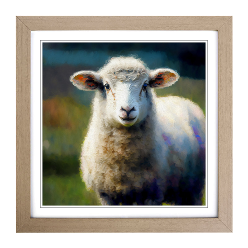 Sheep Post-Impressionism 1 Piece Single Picture Frame Wall Art, Oak