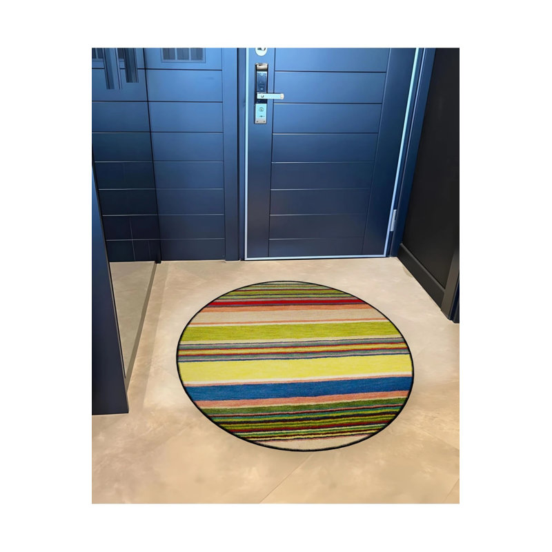 Multicolored Striped Patterned Round Woven Base Modern Decorative Carpet, Round 2'8"