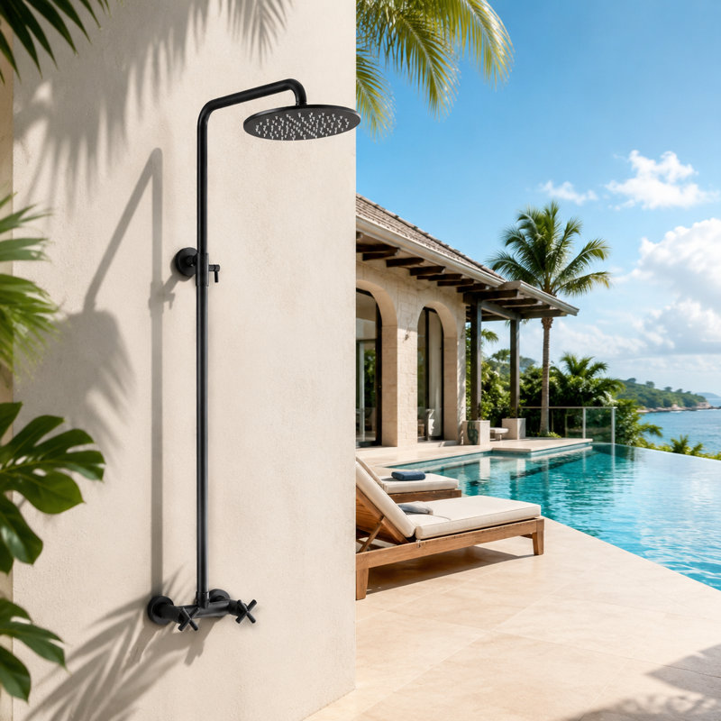 Douche d'extérieur en acier inoxydable 304 à fonction simple avec pomme de douche à pluie réglable, Noir mat