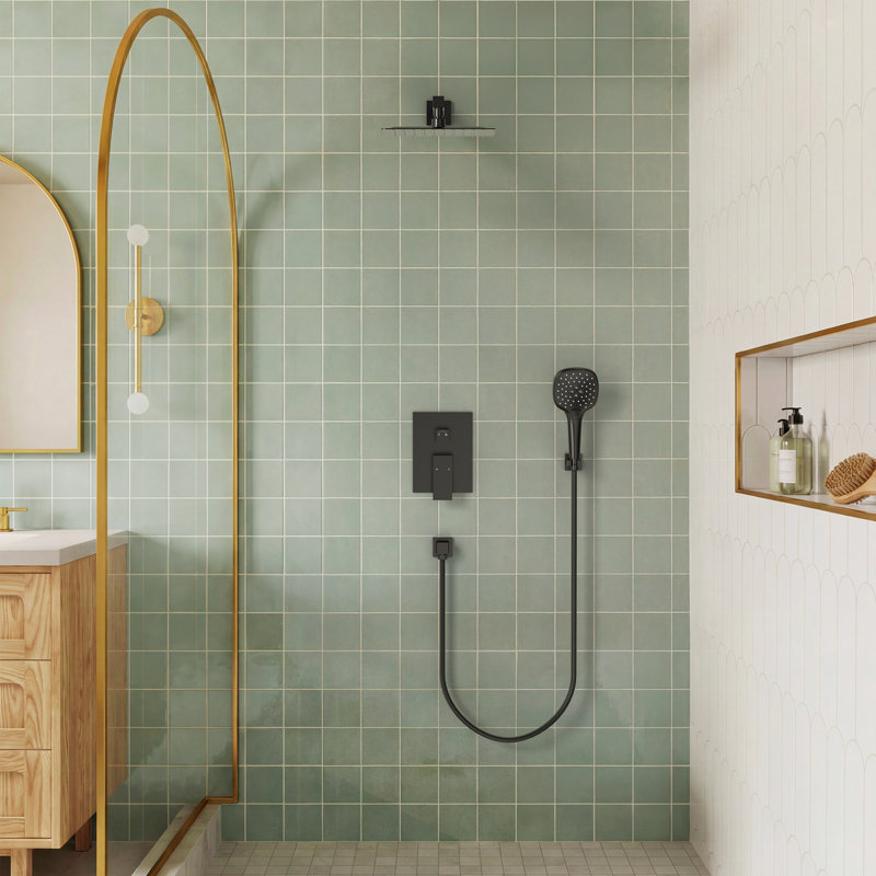 Système de douche à pression équilibrée, robinet de douche à pluie de 10 pouces avec valve brute, Noir mat