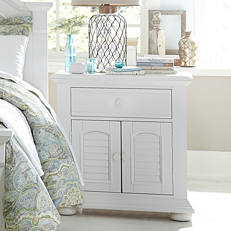 Alvy Nightstand w/ Drawer & Cabinet, White