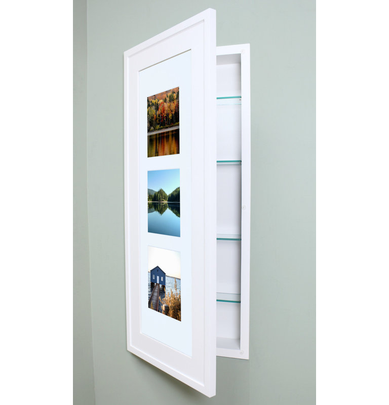 Contemporary White Recessed Medicine Cabinet with Picture Frame Door