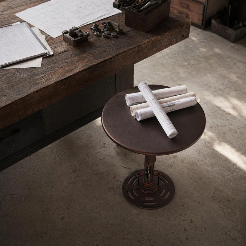 Table de bout Industrial Retro Table d'appoint Mécanique antique DIY Manivelle à hauteur ajustable, Cuivre