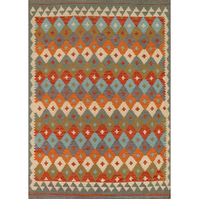 Tapis bleu / rouge / gris à motif géométrique en laine tissé à plat à la main 4 pi 11 po x 6 pi 5 po