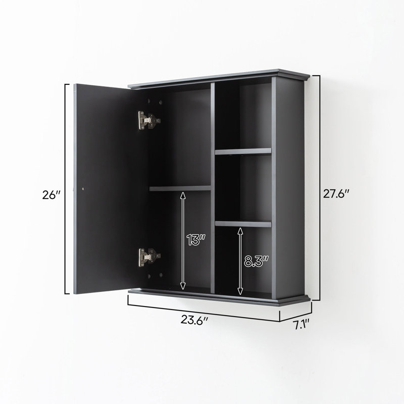 24 in. W x 7 in. D x 28 in. H Wall Bathroom Cabinet Over The Toilet Storage, Black