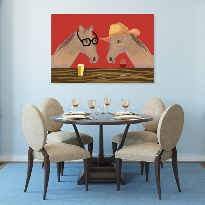 «Funny Horses At Bar Contemporary Horse», reproduction d'art mural