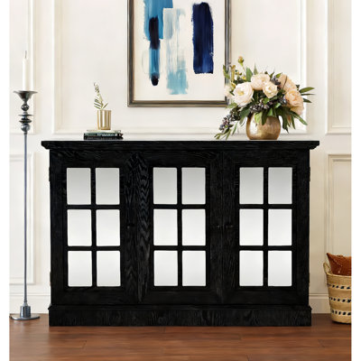 45 - Inch Wide Buffet With Mirrored Doors, Adjustable Shelves, And Magnetic Closure For Home Living Compact Dining Room Sideboard 3 Design