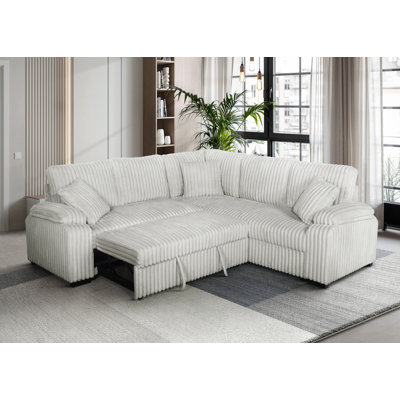 The Haven Reversible Sleeper Sectional In Ivory Corduroy by Latitude Run