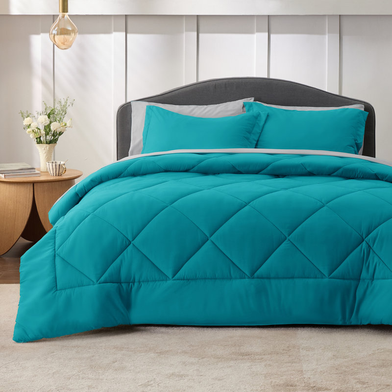 Best Seller Bedsure Comforter Set Reversible Bedding for All Seasons-89GSM, King Comforter + 4 Additional Pieces, Slate Blue