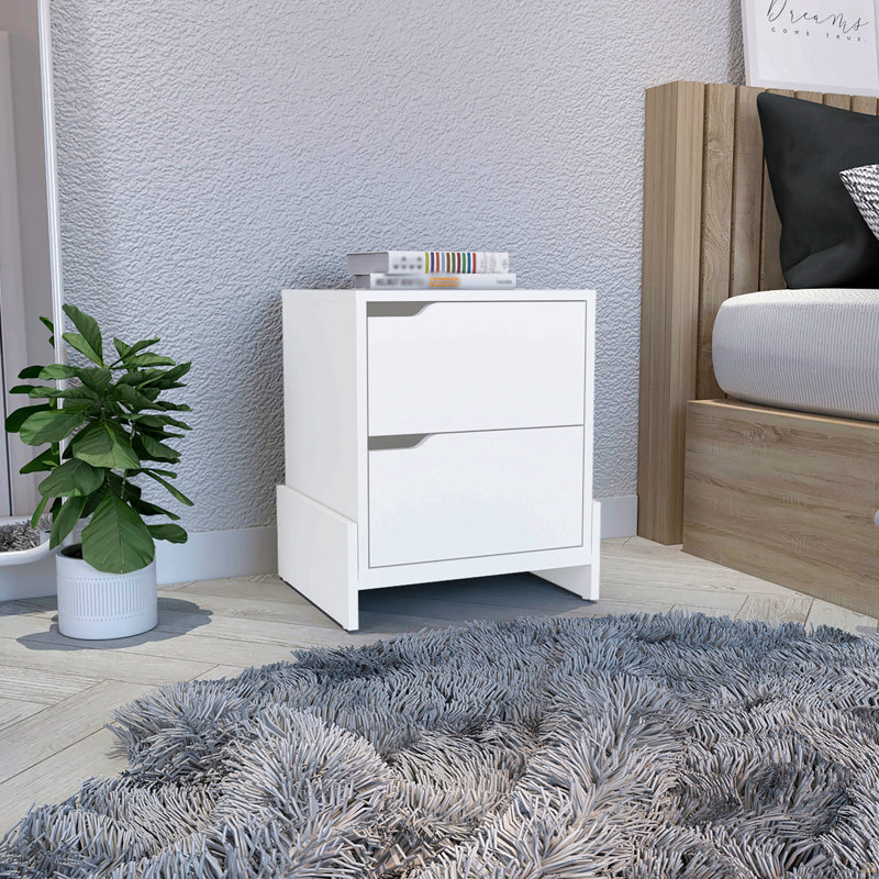 Nightstand With 2-Drawers, End Table, White