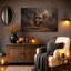 Toile d'Halloween en bronze avec masque à cornes et chiffons-815432202