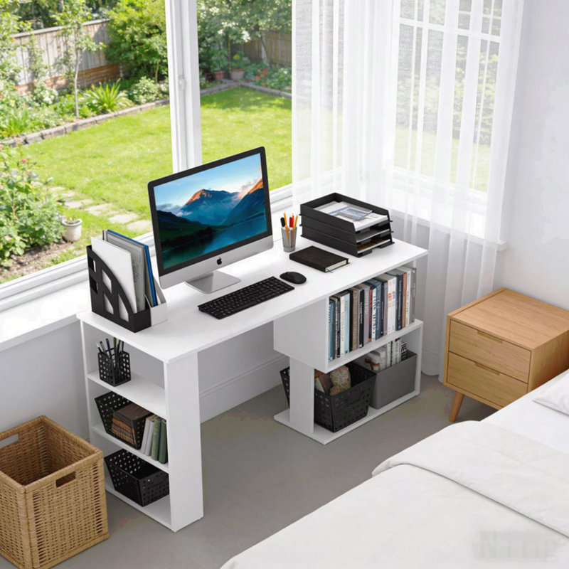 Writing Table Workstation,L Shaped Corner Computer Desk,360° Rotating Home Office Desk, White
