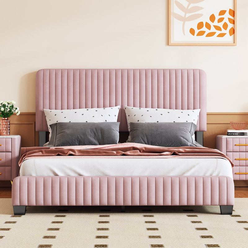 Lit plateforme tapissier Warthman, Grand, Rose