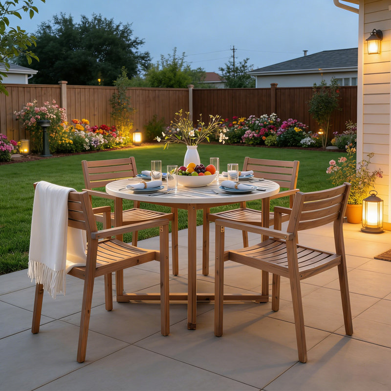 Ensemble 5 pièces de table et chaises d'extérieur en bois d'acacia pour le balcon du jardin, Gris
