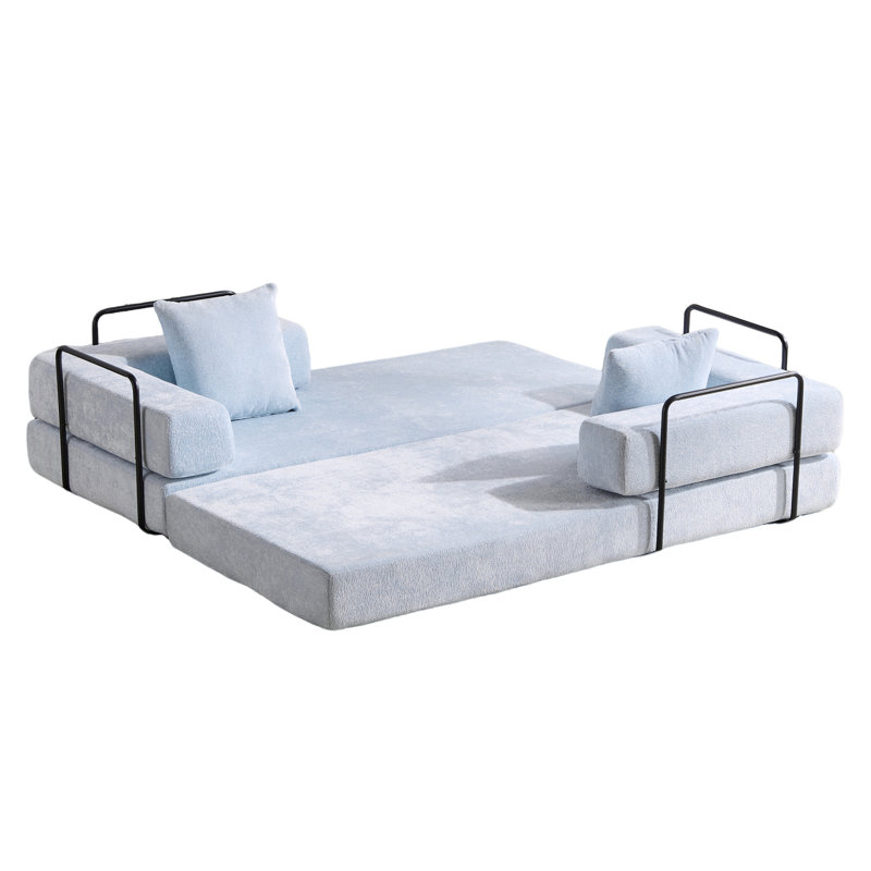 Canapé-lit convertible avec oreiller, dossier et accoudoirs, tissu chenille confortable pour le salon et la chambre à coucher