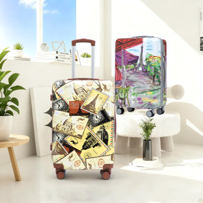 20"/24"/28" 3 pcs/set in PC Spinner Wheel Luggage, Carry on Suitcase, With Printed pattern and Combination Lock (City Stamps)