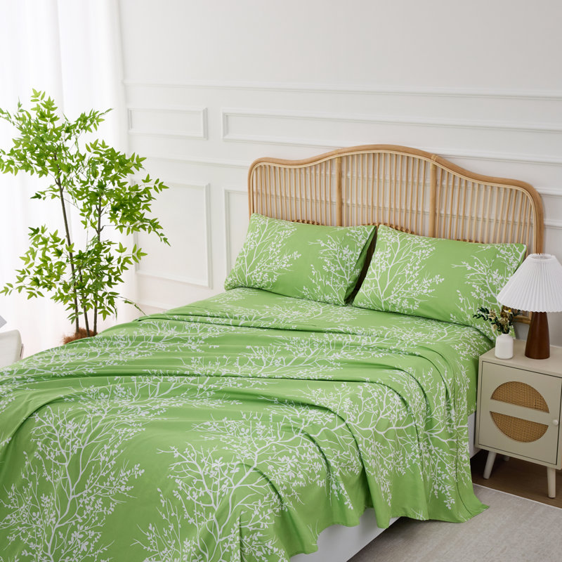 Microfiber Floral Sheet Set, Twin Sheet Set + 1 Fitted Sheet + 1 Pillowcase, Sage