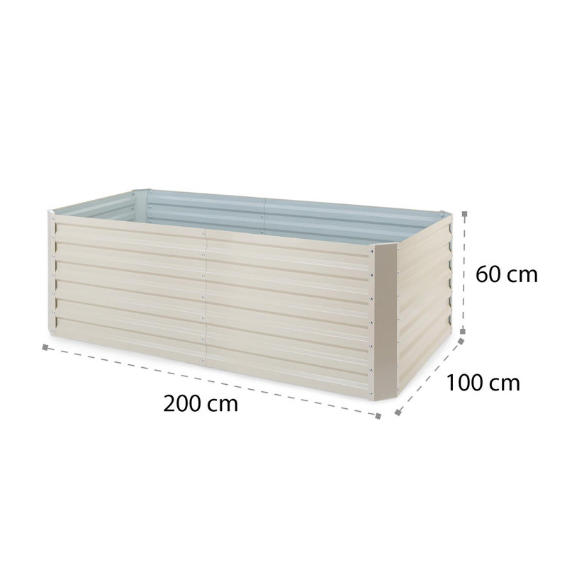 Metal Raised Flower Bed, Beige, 60cm H x 200cm W x 100cm D