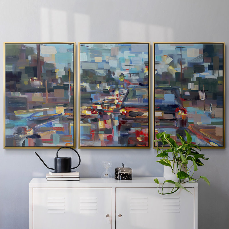 Red circulation encadrée sur toile 3 pièces, H 36 po x l 75 po x P 2 po, Or