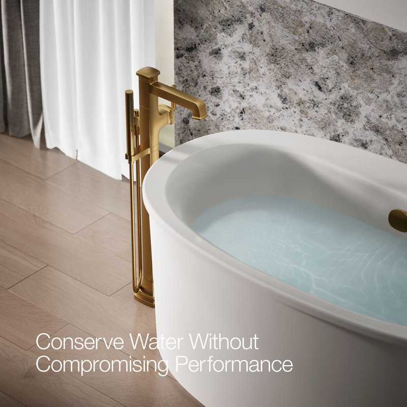 Riff Floor-Mount Bath Filler Trim, Vibrant Brushed Moderne Brass