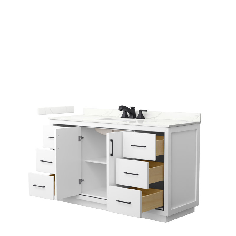 60'' W Single Vanity, Giotto Quartz, White, Matte Black