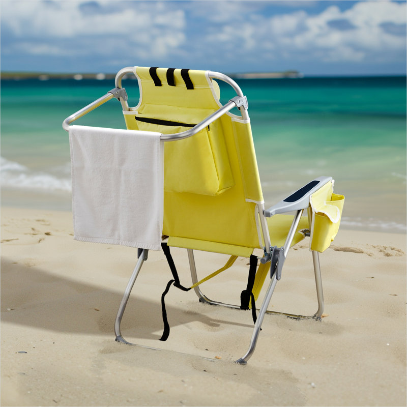 Détendez-vous confortablement avec cette chaise de plage haute, dotée d'une structure robuste en aluminium et d'un tissu en polyester 600D jaune soleil.