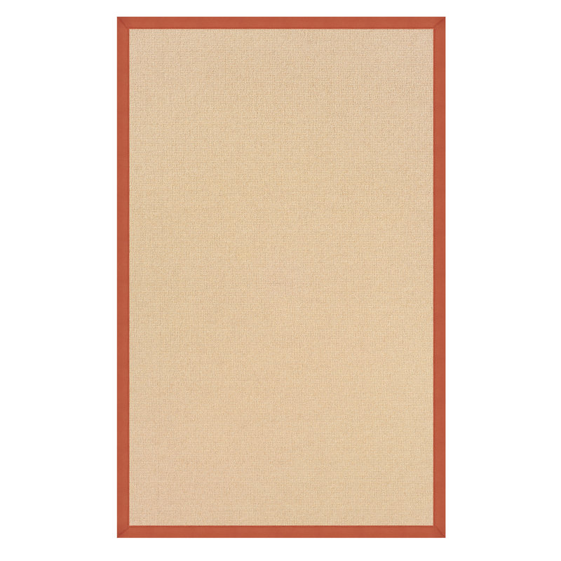 Nannette Handmade Light Beige Berber with Burnt Orange Cotton Border Made in the USA Area Rug, Rectangle 5' x 8'