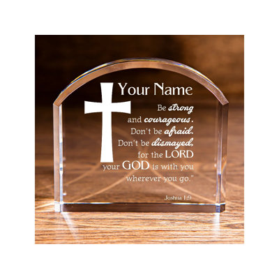 Jimmaron Personalized 3D Laser-Engraved Cross Arch Top Crystal with Name & Bible Verse - Joshua 1:9 - Encouraging Christian Gift
