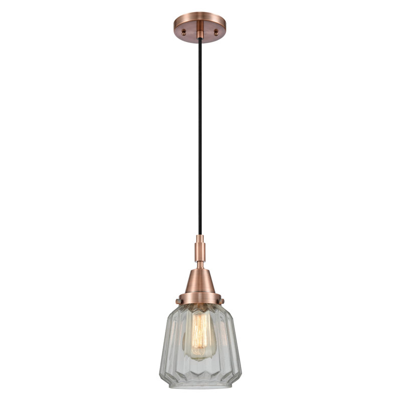 Downtown Urban - Caden Chatham - Mini-luminaire suspendu à cordon 1 lumière 7 "- Abat-jour, Clair, Cuivre antique