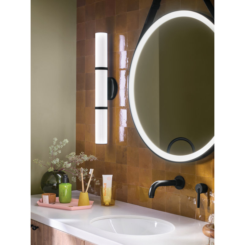 Rosh 24.25-in Black LED CCT Bath Bar with White Glass Shade, Satin Black