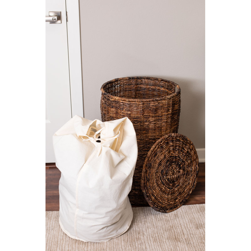 Espresso Wicker Upright Hamper with Lid and Liner
