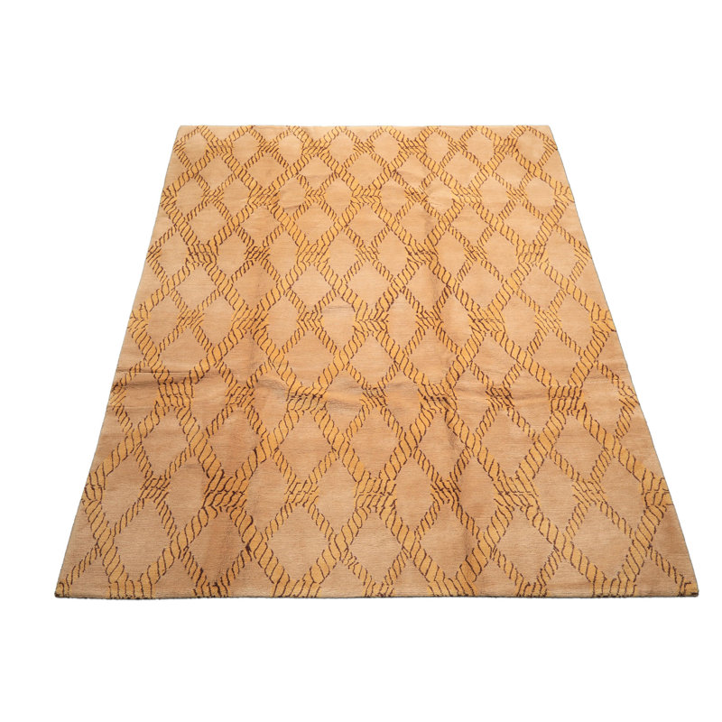 Tapis transitionnel tibétain doré en laine noué à la main 8 pi 2 po x 9 pi 9 po