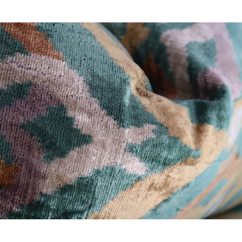 Velvet Lumbar Pillow Cover & Insert, Green/Beige/Teal Geometric 3
