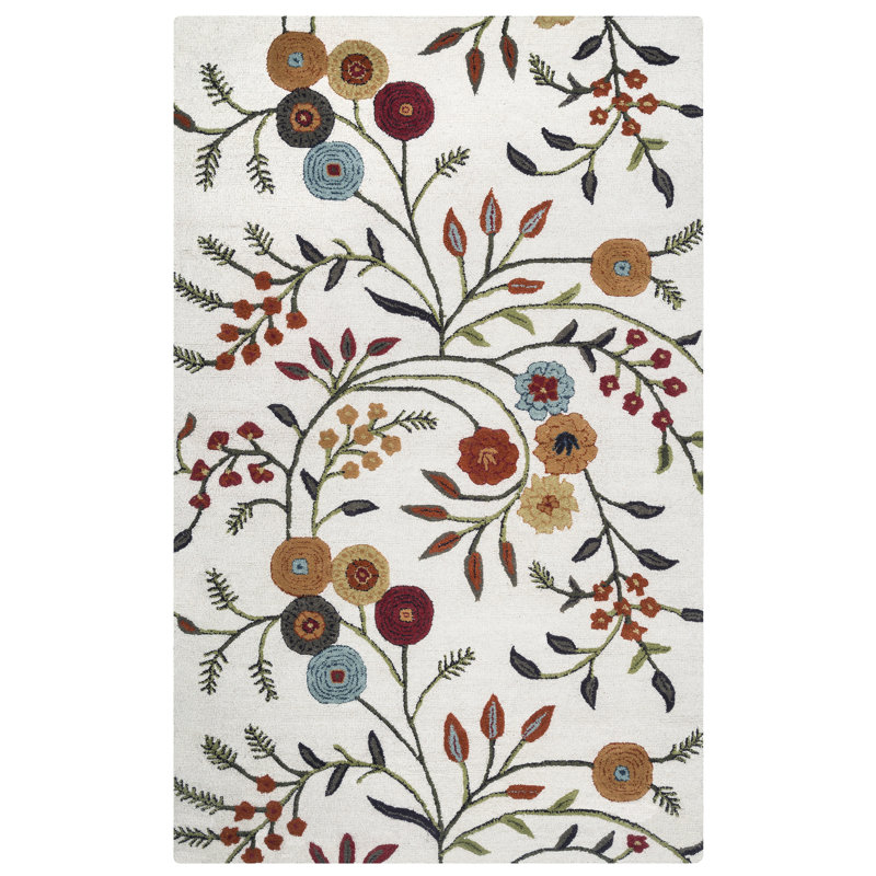Wool Floral Indoor Rug, Rectangle 5' x 3'