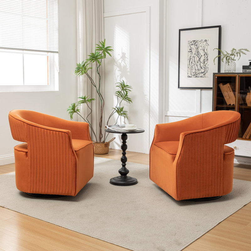 Fumiyo Velvet Swivel Barrel Chair, Orange