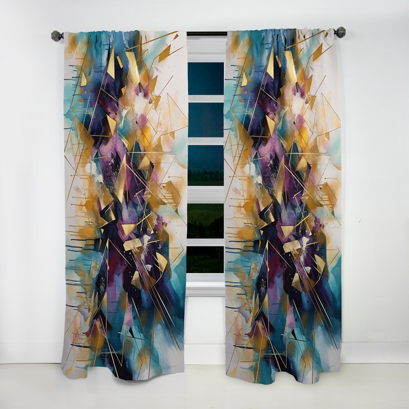 Sidell - Golden Explosion Triangles II - Abstract Curtain - Velvet Room Darkening - 1 panel, 52" W x 108" L
