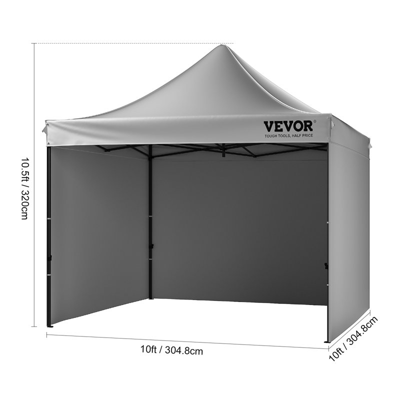 VEVOR 10x10 FT Gray Pop-Up Canopy Tent with Sidewalls
