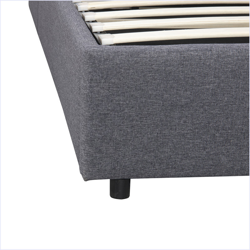 Lit plateforme tapissier avec rangement relevable, Gris, Lit double