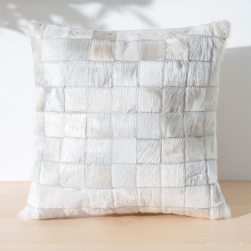 Cowhide Patchwork Pillow Cover & Insert, White