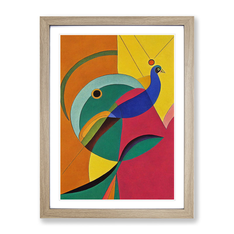 Peacock In Abstract No.5 - Single Picture Frame Print, Oak Framed, 34cm H x 25cm W x 2cm D
