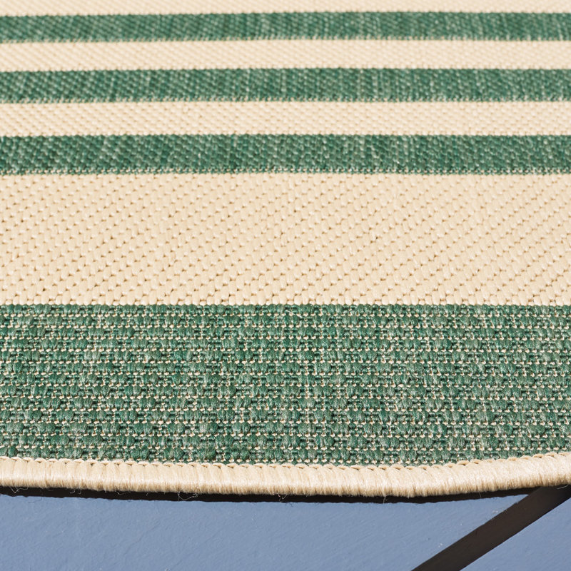 Aiken Striped Beige/Green Indoor / Outdoor Area Indoor/Outdoor Area Rug, Runner 2'3" x 10'
