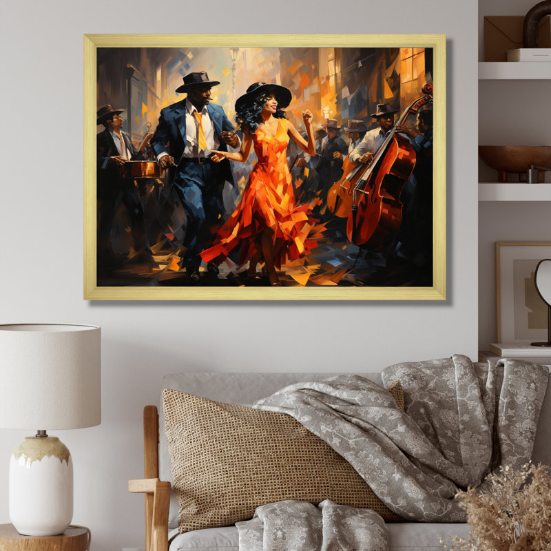 Art africain-américain, Spirit II - Art africain sur toile, art mural, Cadre doré simple, H 24 po x l 32 po x P 1 po