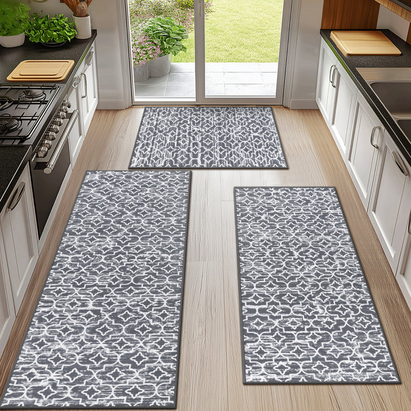 Tapis de cuisine antidérapant lavable à la machine, Gris